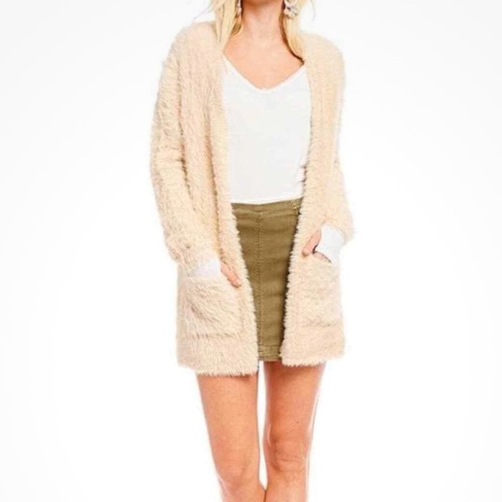 Free People Faux Fur Cardi Cardigan Sz L - Picture 3 of 10